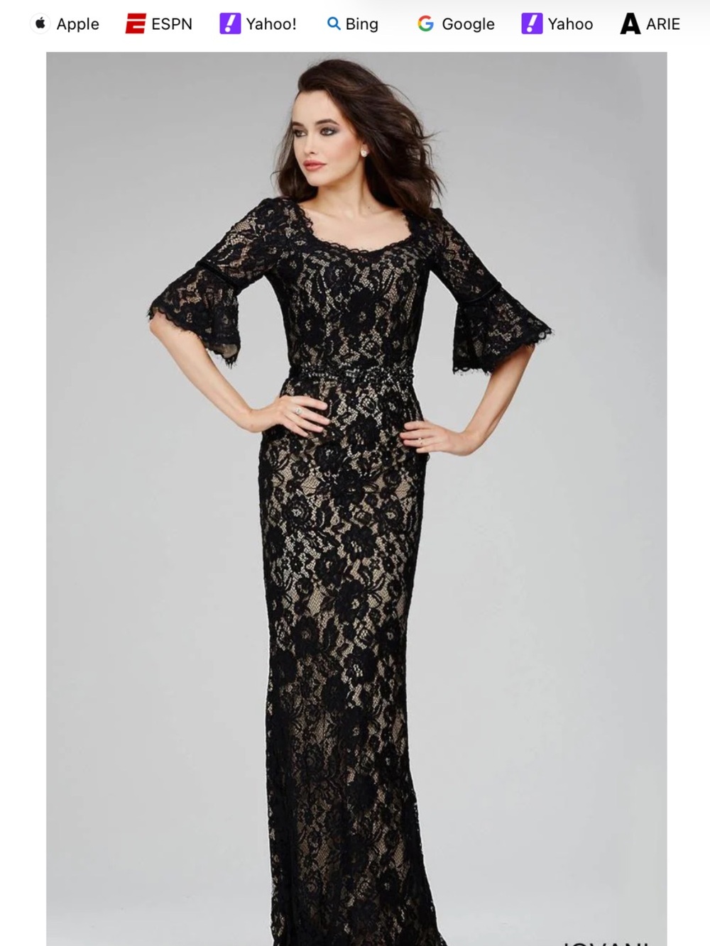 Jovani Black Lace Maxi Gown with Bell Sleeves